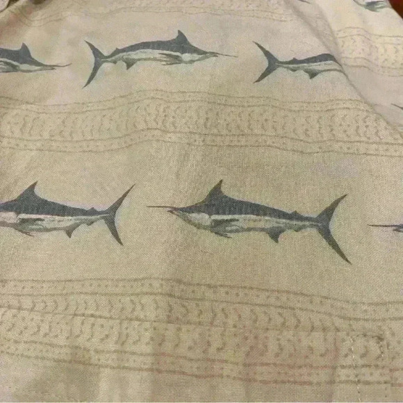 Woolrich Men’s Short Sleeve Swordfish Print Button Down Size L Pale Yellow - Picture 5 of 9